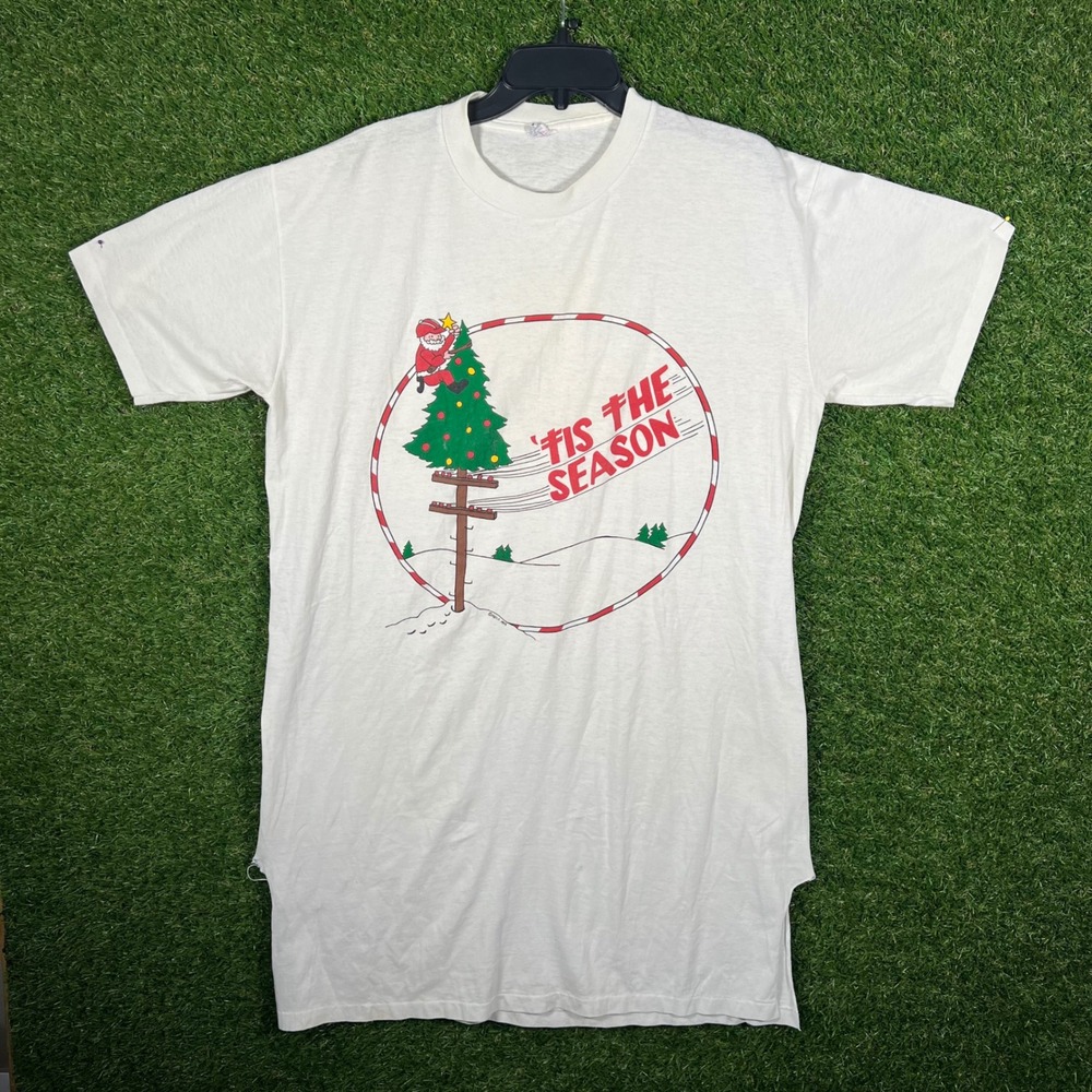 Vintage National T Shirt Tis The Season Christmas Tree Santa Graphic Tee X-Large